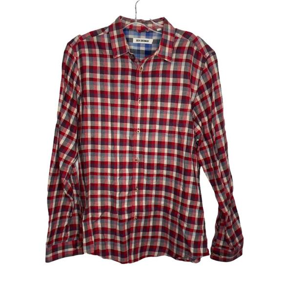 Ben Sherman Mens Shirt Size M Red Plaid Long Sleeve Collared Casual Button Down - Picture 1 of 16